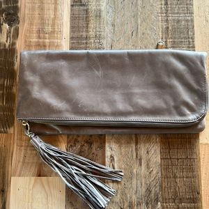 HOBO Taupe Clutch with Fringe